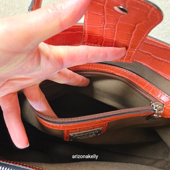 Claudia Firenze Croc Leather Tote Burnt Orange Rust Genuine Italian Leather - Picture 11 of 16